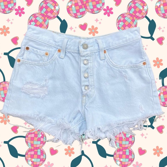 Levi’s Exposed Button Fly Bleached 501 Cutoff Jean Shorts Sz 24 - Picture 1 of 3